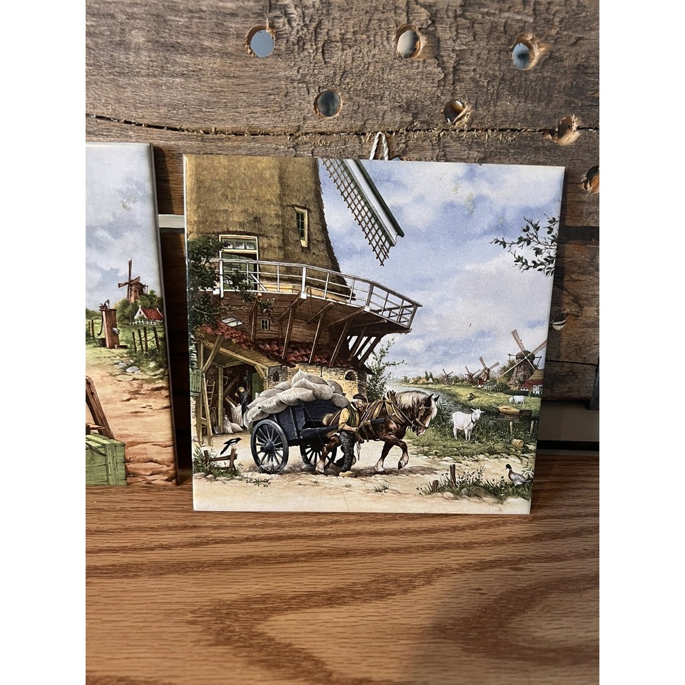 Royal MOSA Ceramic Tiles Dutch Holland 2 6"x6" Cobbler Wagon Horse Windmill - Picture 3 of 6
